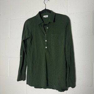 J. Jill Womens Forest Green Slub Knit Henley Polo Long Sleeve Shirt XS button